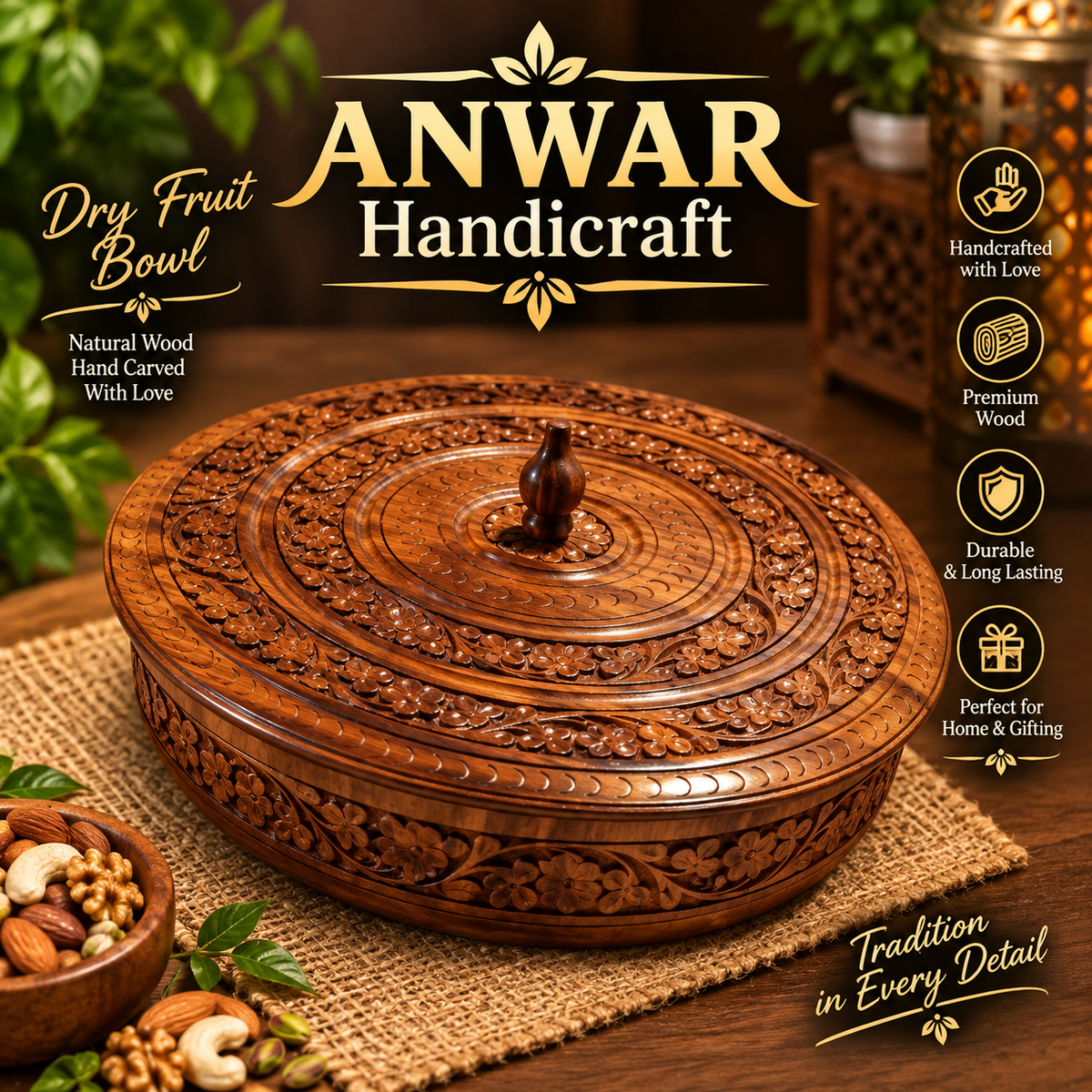 Dryfruit bowl carving