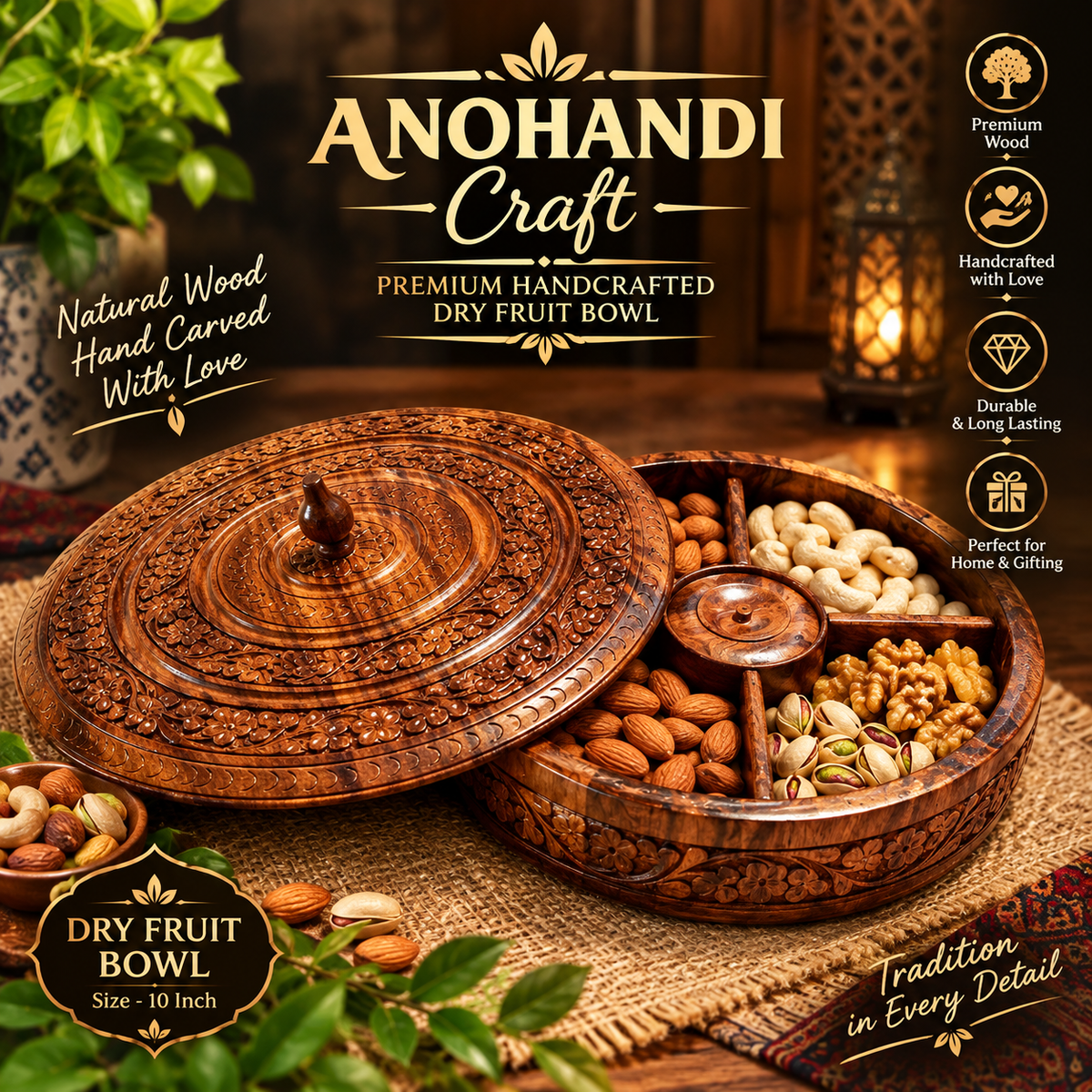 Dryfruit bowl carving